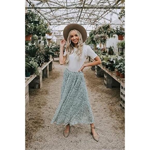 Women's Midi Skirts High Waisted Pleated A-Line Swing Skirts Summer - Picture 5 of 12